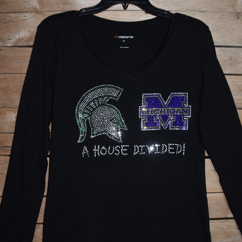 Michigan MSU House Divided rhinestone shirt XS,S,M,L,XL,XXL,1X,2X,3X,4X,5